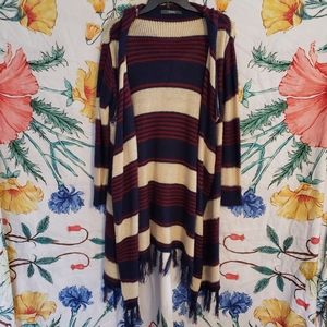 Stripped Hooded Longline Cardigan